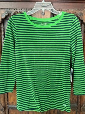 Vineyard Vines Green & Navy Blue Striped Top